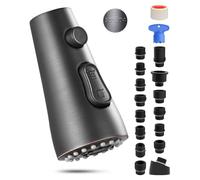Hibbent Tête de pulvérisation rétractable de remplacement en acier inoxydable avec 15 adaptateurs, NSF/ANSI/CAN 61 et CUPC certifiés, buse de robinet de cuisine à 3 fonctions compatible avec Moen