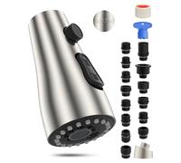 Hibbent Tête de pulvérisation rétractable en acier inoxydable de rechange avec 15 adaptateurs, buse de robinet de cuisine 3 fonctions certifiée NSF/ANSI/CAN 61 et CUPC, compatible avec les robinets