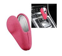 HIBEYO Autocollant en daim pour pommeau de levier de vitesses de voiture Porsche 911 718 Macan Panamera Boxster Cayman Cadre Housse Gear Shift Knob Cover Revêtement de tête Intérieur Rose