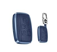 HIBEYO Coque de clé de Voiture adapté pour Land Rover Freelander2 Range Rover Sport Evoque Discovery für Jaguar XF XJL XE V12 Accessoire clé de Voiture Intelligente Coque Alliage d'aluminium-Bleu