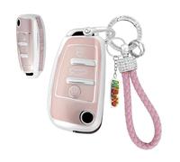 HIBEYO Coque de clé de voiture compatible avec Audi A1 A3 A4 A6 A8 Q2 Q3 Q7 R8 RS3 RS6 S3 S6 TT TTS A4L A6 A7 Q8 E-Tron Étui de protection en silicone pour boîte à clés - C rose