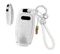 HIBEYO Coque de clé de voiture compatible avec Audi A1 A3 A4 A6 A8 Q2 Q3 Q7 R8 RS3 RS6 S3 S6 TT TTS A4L A6 A7 Q8 E-Tron Étui de protection en silicone pour boîte à clés - A argenté