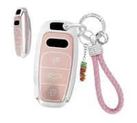 HIBEYO Coque de clé de voiture compatible avec Audi A1 A3 A4 A6 A8 Q2 Q3 Q7 R8 RS3 RS6 S3 S6 TT TTS A4L A6 A7 Q8 E-Tron Étui de protection en silicone pour boîte à clés - A rose