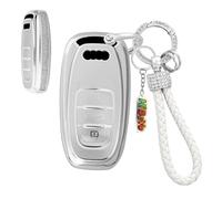 HIBEYO Coque de clé de voiture compatible avec Audi A1 A3 A4 A6 A8 Q2 Q3 Q7 R8 RS3 RS6 S3 S6 TT TTS A4L A6 A7 Q8 E-Tron Étui de protection en silicone pour boîte à clé-B Argent