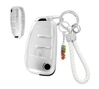 HIBEYO Coque de clé de voiture compatible avec Audi A1 A3 A4 A6 A8 Q2 Q3 Q7 R8 RS3 RS6 S3 S6 TT TTS A4L A6 A7 Q8 E-Tron Étui de protection en silicone pour clé de boîte à clés - C argent