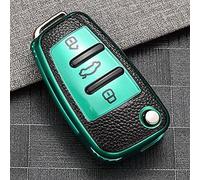 HIBEYO Coque de clé de Voiture Compatible avec Audi A1 A3 A4 A6 Q3 Q5 Q7 S3 R8 RS6 TT Boîte à clés Pliable 3 Boutons Organiseur en Cuir synthétique (Cuir Vert)