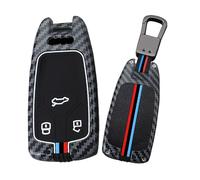 HIBEYO Coque de clé de voiture compatible avec Audi Q2 Q3 Q5 Q7 Q8 A4 S4 A5 S5 A6 A7 A8 A4L TT TFSI trousseau de clés accessoires en fibre de carbone motif coque de clé rigide télécommande C rouge