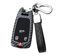 HIBEYO Coque de clé de voiture compatible avec Audi Q2 Q3 Q5 Q7 Q8 A4 S4 A5 S5 A6 A7 A8 A4L TT TFSI Porte-clés Accessoires en fibre de carbone Motif Coque de clé rigide Télécommande A Rouge Blanc