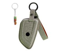 HIBEYO Coque de clé de voiture compatible avec BMW X1 X3 X4 X5 X6 F15 F16 G30 Série 3 5 7 G11 F48 - En cuir synthétique - Accessoire pour clé - Porte-clés - Gris