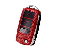 HIBEYO Coque de clé de Voiture Compatible avec VW Golf - Coque de Protection pour clé Pliante, Polo, Passat, Skoda Superb, Fabia, Seat, Altea, Leon - en Fibre de Carbone - Rouge