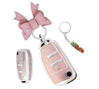 HIBEYO Coque de clé de voiture - Convient pour Audi A1 A3 A4 A6 A6L A4L A8 Q2 Q3 Q7 R8 RS3 RS6 S3 S6 TT TTRS - En silicone - Étui de protection pour clé - Avec porte-clés - Rose