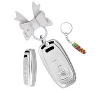 HIBEYO Coque de clé de voiture - Convient pour Audi A1 A3 A4 A6 A6L A4L A8 Q2 Q3 Q7 R8 RS3 RS6 S3 S6 TT TTRS - Étui de protection en silicone - Coque de clé avec anneau porte-clés - Argent