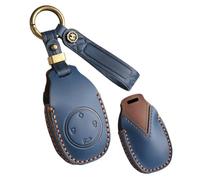 HIBEYO Coque de e voiture Convient pour Leapmotor T03 S01 C11 C01 C16 C10 B10 Sprung Coque de n cuir de vachette Étui de protection pour clés Télécommande Boîte à clés Porte-clés - A bleu
