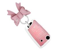 HIBEYO Coque de clé de voiture Convient pour VW Golf 7 MK7 Caddy Passat pour Skoda Seat Leon Polo Ibiza Toledo Texture cristal Coque de protection pour clé femme Porte-clés B Rose