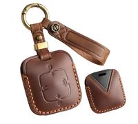 HIBEYO Coque de clé de voiture Convient pour Zeekr X 001 009 extrem Krypton 007 2025 NFC Bluetooth Boîtier de clé physique en cuir de vachette Télécommande Porte-clés Accessoires de voiture-A Marron