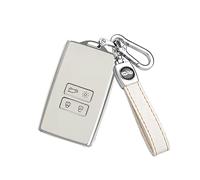 HIBEYO Coque de clé de Voiture en Silicone pour Renault Megane Espace Scenic Laguna koleos Clio Zoe Télécommande Boîte à clés 4 Boutons Porte-clés en Cuir Blanc