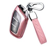 HIBEYO Coque de clé de Voiture Intelligente adaptée pour MG EV MG EHS EZS EV GT HS ZS ZX MG4 MG5 MG6 Étui à clés pour Roewe RX3 RX5 RX8 ERX5 I6 I5 Boîte à clés 3 Boutons Rose
