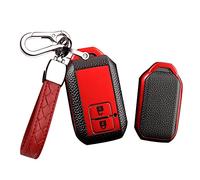 HIBEYO Coque de clé de Voiture Intelligente Compatible avec Suzuki Swift V Wagon R Monopoly TPU Cuir Texture Porte-clés Accessoires Rouge