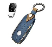 HIBEYO Coque de clé de Voiture Intelligente pour Mercedes Benz E S A Classe CLA GLA GLE GLC GLK AMG en Cuir Bleu