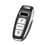 HIBEYO Coque de clé de Voiture pour Audi 2019 2020 2021 A6 A6L A7 E-Tron A8 Q8 TPU Silicone Leather Texture Étui Smart Keyless Entry 3 Boutons (argenté)