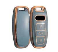 HIBEYO Coque de clé de Voiture pour Audi - Coque en Silicone TPU Brillant pour Audi 3 Boutons 2019 2020 2021 A6 A6L A7 E-Tron A8 Q8 Smart Key Case (Bordure Bleue)