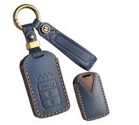 HIBEYO Coque de clé de voiture pour Honda CRV City Turbo Crider XRV Civic Accord Odyssey Pilot Fit Insight Étui de protection en cuir pour clé télécommande 3 boutons A Bleu