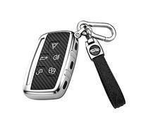 HIBEYO Coque de clé de Voiture pour Range Rover - Carbone TPU - pour Land Rover Sport Evoque Velar Discovery LR4 Jaguar XF XJ XE F Keyless 5 Boutons - Argent