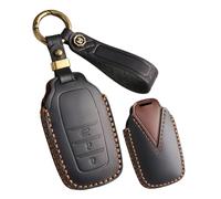 HIBEYO Coque de clé de voiture pour Toyota RAV4 Land Cruiser Yaris Aygo Cross Auris Vios Prius Camry Corolla Étui de protection en cuir pour clé télécommande 3 boutons Noir