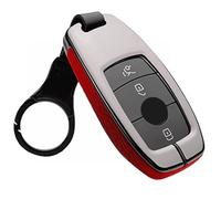 HIBEYO Coque de clé intelligente en cuir et alliage de zinc avec sangle de clé pour Mercedes Benz A C E S CLA CLS GLA GLB GLC GLE GLS G Glass 2017 2021 Porte-clés sans clé Noir Rouge