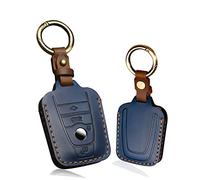 HIBEYO Coque de Protection en Cuir de Vachette pour clé de Voiture BMW i3 i3s i8 Series Étui de Protection pour clé à Distance Bleu