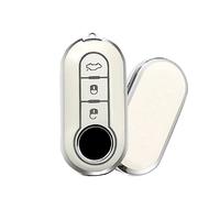 HIBEYO Coque de Protection en Silicone pour e Voiture Fiat 500 500C Ducato Brava Grande Punto Panda Qubo Fiorino 3 Boutons Argenté Blanc