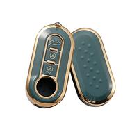 HIBEYO Coque de Protection en Silicone pour clé de Voiture Fiat 500 Lancia Punto Panda Ypsilon Delta Grande Bravo Musa 3 Boutons Doré/Gris
