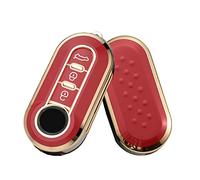 HIBEYO Coque de Protection en Silicone pour clé de Voiture Fiat 500 Lancia Punto Panda Ypsilon Delta Grande Bravo Musa à 3 Boutons Doré/Rouge