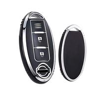 HIBEYO Coque de Protection Intelligente pour clé de Voiture Nissan - en Silicone - pour Nissan X-Trail Micra Note Leaf Juke Kicks Pulsar - 3 Boutons - Argenté - Noir