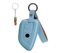 HIBEYO Coque de protection pour clé de voiture compatible avec BMW X1 X3 X4 X5 X6 F15 F16 G30 Série 3 5 7 G11 F48 - En cuir synthétique - Accessoire pour clé - Bleu