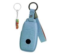 HIBEYO Coque de protection pour clé de voiture - Convient pour Mercedes Benz A C E S G GLS CLA Classe W213 W177 W205 W222 X167 W176 AMG - Accessoire en cuir synthétique - Porte-clés - Bleu