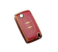 HIBEYO Coque de protection pour clé de voiture Peugeot 207 407 308 607 - En silicone TPU - Pour Citroën C1 Picasso Berlingo C-Crosser - 3 boutons - Or rouge