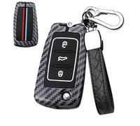 HIBEYO Coque de protection pour clé de voiture pliante - Convient pour VW Golf MK4, Skoda Karoq, Seat Leon Ibiza - Motif en fibre de carbone - Boîte à clés à rabat - Rouge et bleu