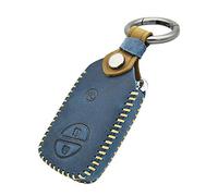 HIBEYO Étui de clé de Voiture Intelligent Compatible avec Lexus CT200H GX400 GX460 GS300 K01 LS460 NX200 IS250 - avec Porte-clés en Cuir - 3 Boutons - Bleu