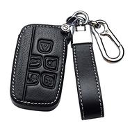 HIBEYO Étui de clé de Voiture Intelligent en Cuir de Vachette pour Land Rover LR4 Range Rover Sport Evoque Vogue Jaguar XF XJL Porte-clés 5 Boutons A Noir