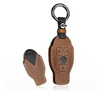 HIBEYO Étui de e Voiture Intelligent en Cuir de Vachette pour Mercedes Benz A B C E G S R LA GLC GLE GLS SL SLK Télécommande sans clé 3 Boutons Marron