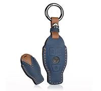 HIBEYO Étui de clé de Voiture Intelligent en Cuir de Vachette pour Mercedes Benz A B C E G S R Classe GLA GLC GLE GLS SL SLK Télécommande sans clé 3 Boutons Bleu