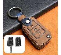 HIBEYO Étui de e Voiture Intelligent pour VW Golf 7 Mk7 Polo Skoda Rapid Spaceback Seat Étui de Protection pour clé télécommande avec Porte-clés en Cuir Marron