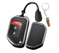 HIBEYO Étui de clé de voiture pour Jeep Wrangler JL JLU Rubicon Gladiator JT Sahara JLU 2018 2019 2020 Étui de protection en cuir synthétique pour clé à distance Étui de protection pour clé pliante