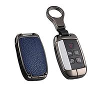 HIBEYO Étui de clé de Voiture pour Voiture Discovery 4 LR4 Compatible avec Land Rover Range Rover Sport Evoque pour Jaguar XE XF XJ F-Pace F Type F Étui de Protection en Cuir à 5 Boutons Noir/Bleu