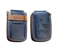 HIBEYO Étui de Protection en Cuir pour clé de Voiture Land Rover Range Rover Sport Evoque Vogue Jaguar XF XJ XE Bleu