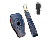 HIBEYO Étui de Protection en Cuir pour clé de Voiture Mercedes avec Porte-clés - pour Benz A B C E G S R Classe GLA GLC GLE GLS SL SLK - Bleu