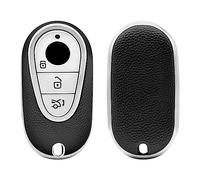 HIBEYO Étui de Protection pour clé de Voiture Mercedes Benz Classe C S W223 W206 S260L S350L S450L S500L pour Maybach S480 S580 Étui à clés en Cuir argenté