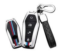 HIBEYO Keyless Coque de clé de Voiture Compatible avec BYD Coque de Protection pour BYD Atto 3 Dolphin Han Tang Yuan Song Qin Boîte à clés Porte-clés Boîte à clés à Distance 4 Boutons - A Argent