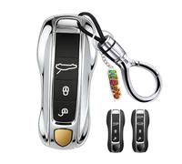 HIBEYO Lot de 2 coques de e voiture - Convient pour Porsche 918 9YA 992 Cayenne Panamera Macan 911 Carrera Taycan ABS - Porte-clés - Argenté